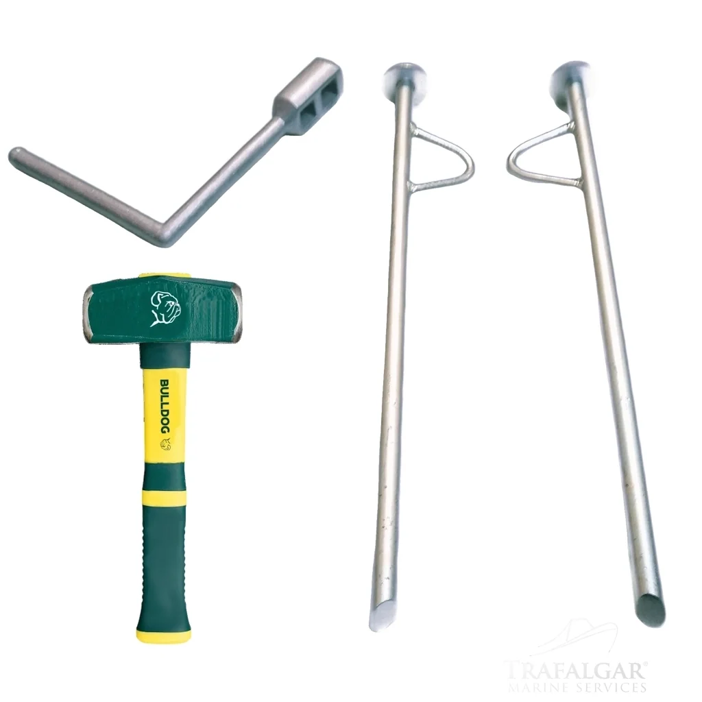 Aluminium Short Throw Windlass, Lump Hammer and Two Steel Mooring Pins