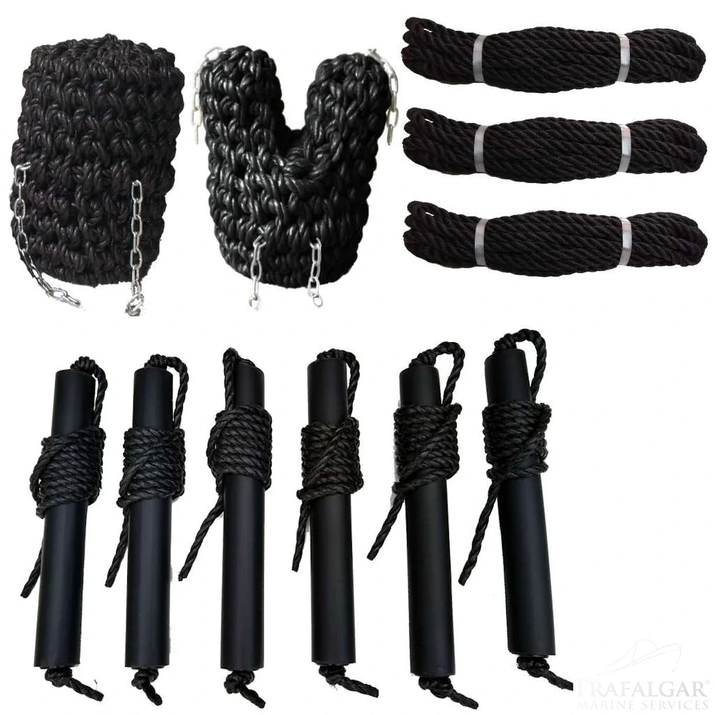 Fender Set Long Button, V Bow fender, Three Mooring Ropes and Six Rubber Side Fenders