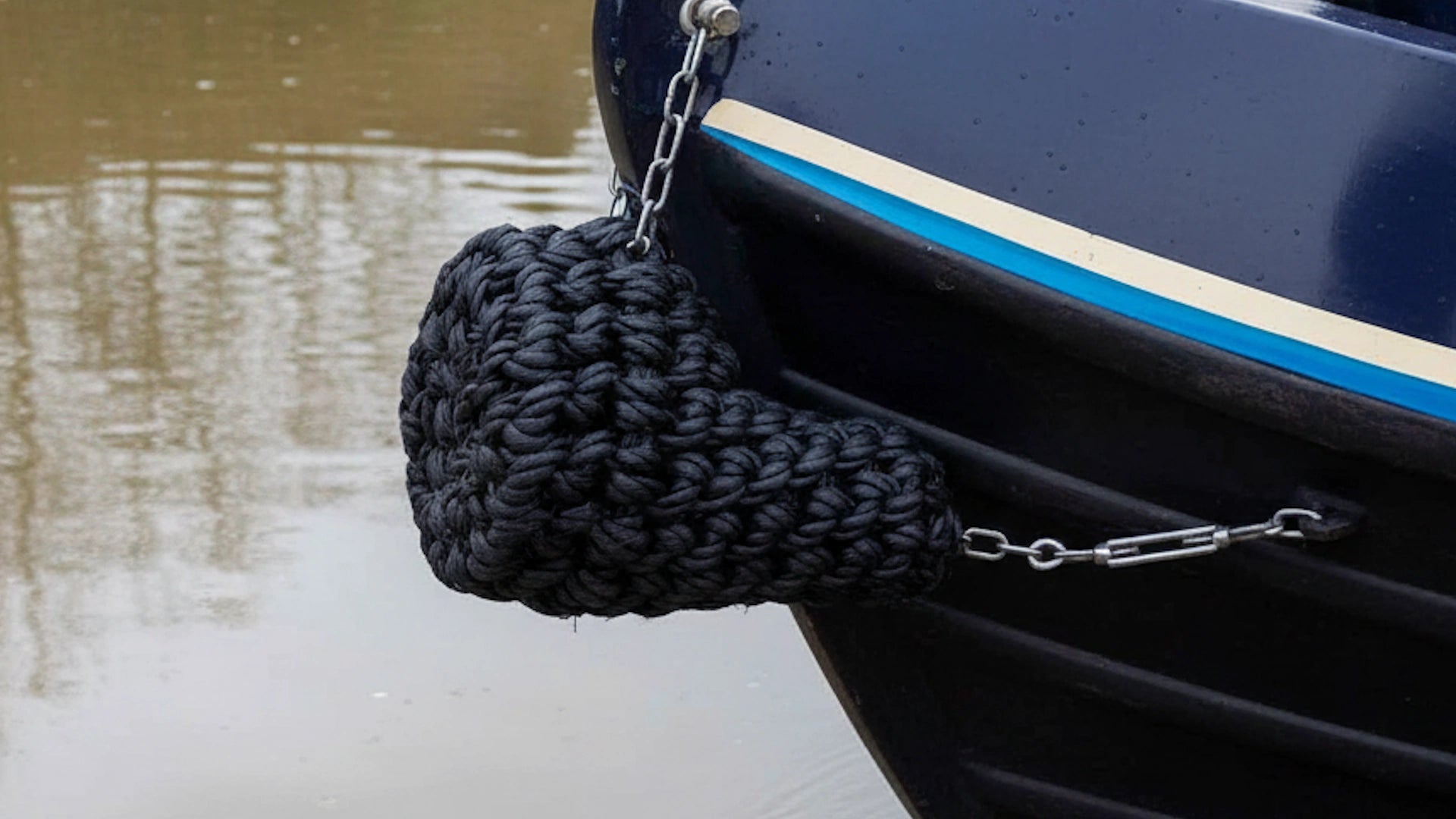 Short Button Rope Fender on Narrowboat