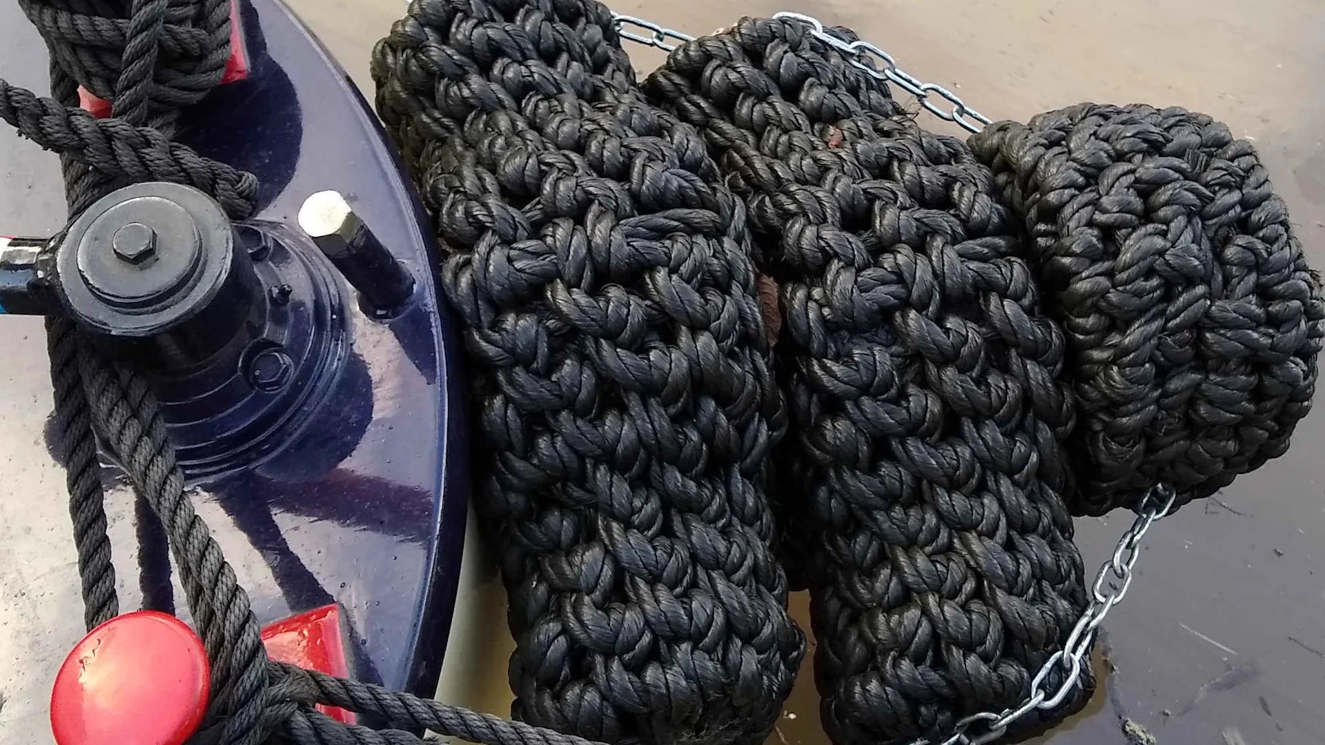 Two Tipcat Fenders and A Short Button Fender On Canal Boat Bosley