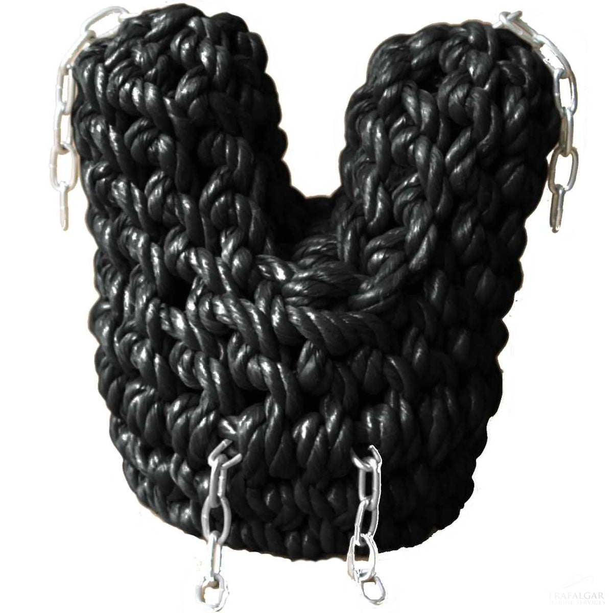 Black Rope V Bow Fender For Canal Narrowboat