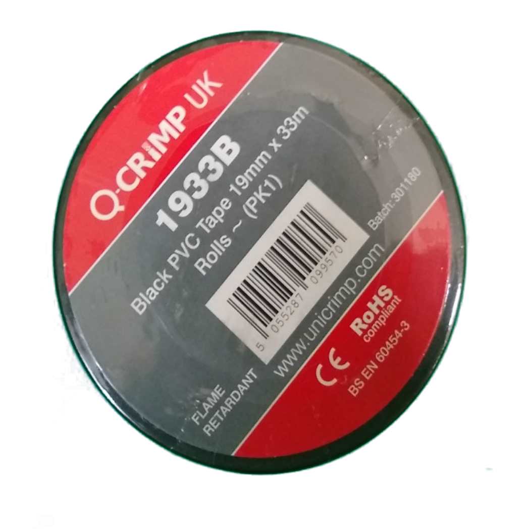 Black PVC Electrical Tape Q-CRIMP UK 1933B 19mm x 33M