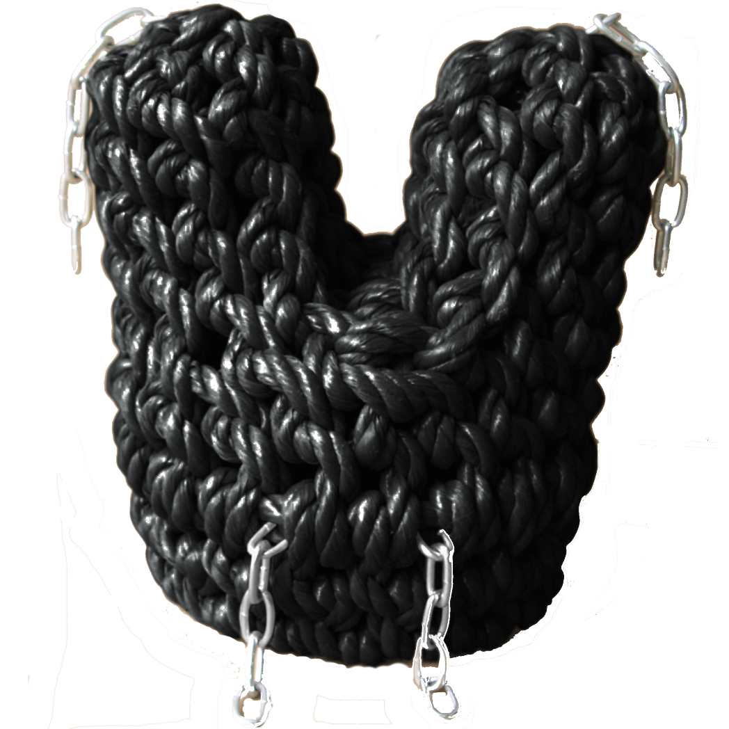 Black Rope V Bow Fender For Canal Narrowboat