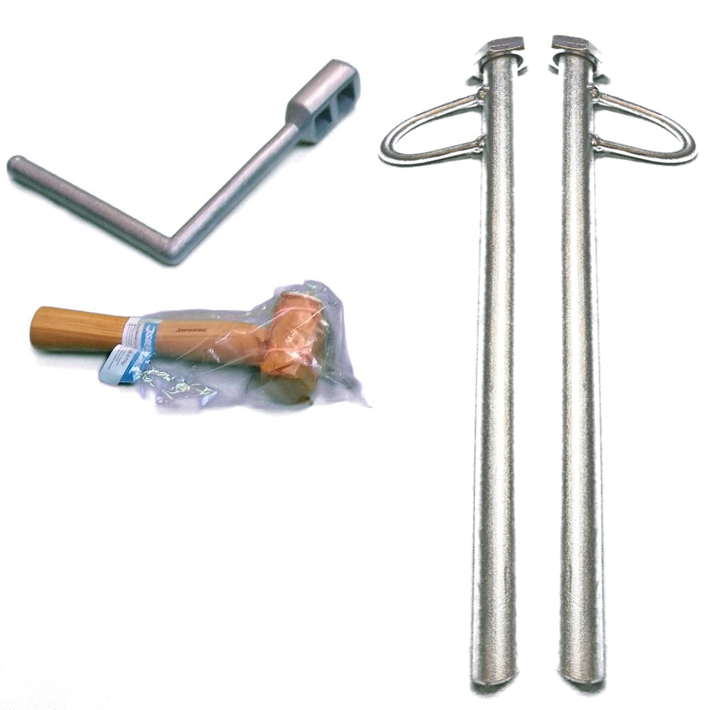 Canal Boat Hardware Pack Including A Aluminium Windlass, Two Mooring Pins And One Silverline 2Lb (1Kg) Lump Hammer