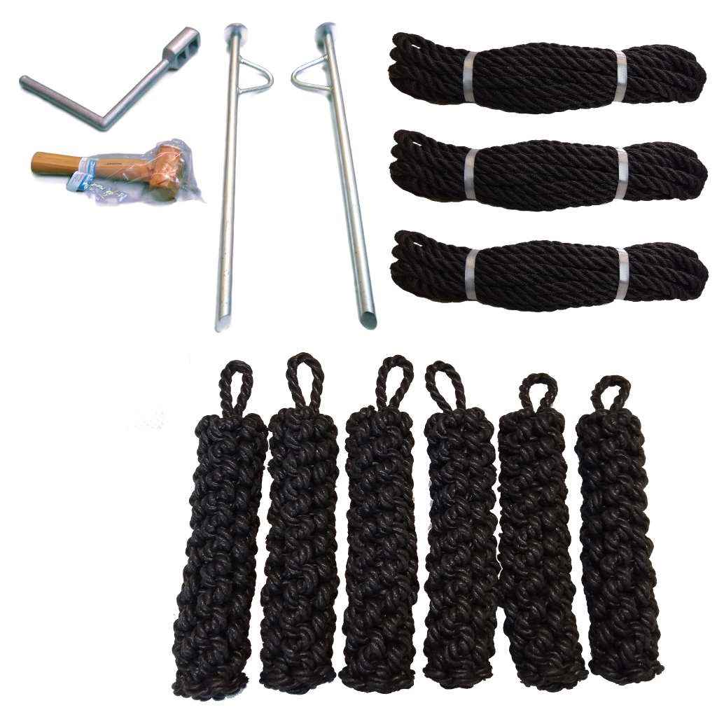 Fender Set Two Mooring Pins, Lump Hammer, Windlass, Three Mooring Ropes And Six Rope Side Fenders