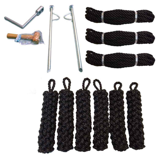 Fender Set Two Mooring Pins, Lump Hammer, Windlass, Three Mooring Ropes And Six Rope Side Fenders